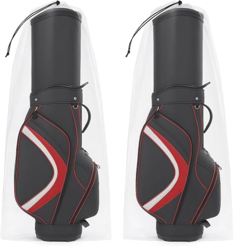 TAOSAMKF 2 Pack Golf Bag Covers, 40” x 60” Extra Large Clear Drawstring Dust Covers, Thick Plastic Golf Storage Bags for Organizing & Protection, Reusable