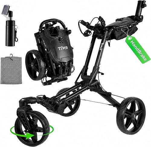 Tivor Golf Push Cart with 360° Front Wheels & Handbrake, 3 Wheel Pull — Key features at a glance